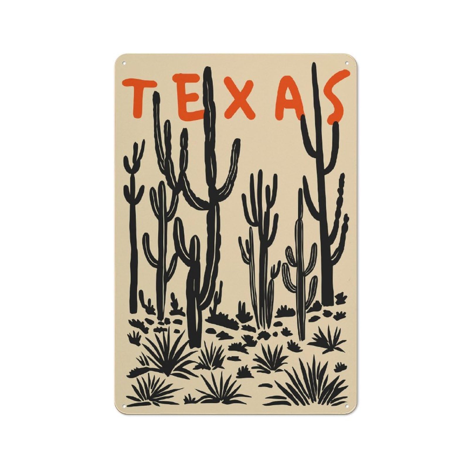 Junmoney Style-11 Modern Vintage Texas Desert Landscape With Cacti Office Metal Sign 30X20cm, Creative Space Decor For Hobby Room, Office, Lounge Or Living Room