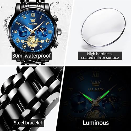Miniatura 4 de OLEVS Relojes para Hombres de Lujo de Acero Inoxidable, Relojes de Vestir para Hombre, Reloj de Muñeca Analógico de Cuarzo de Gran Tamaño con Forma