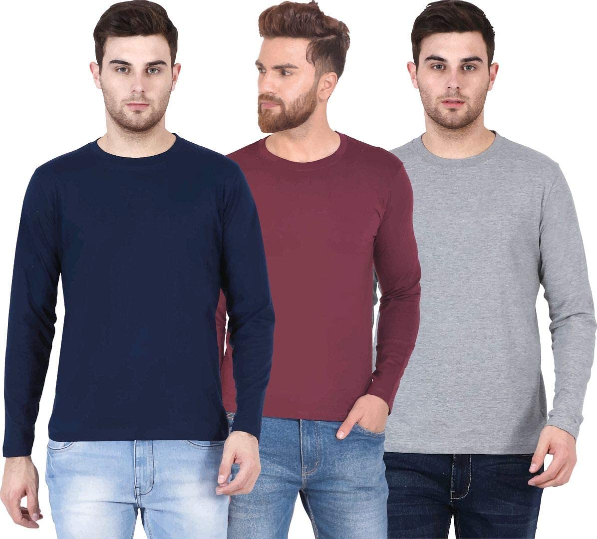 RSO OutfitsPlain Full Sleeve Round Neck T-Shirt Combo Pack of 3