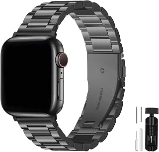 Apple Watch 42mm 44mm 45mm 49mm 12345678 Se Ultra Seri Paslanmaz Çelik Kordon Ve Ayarlama Aparatı Siyah