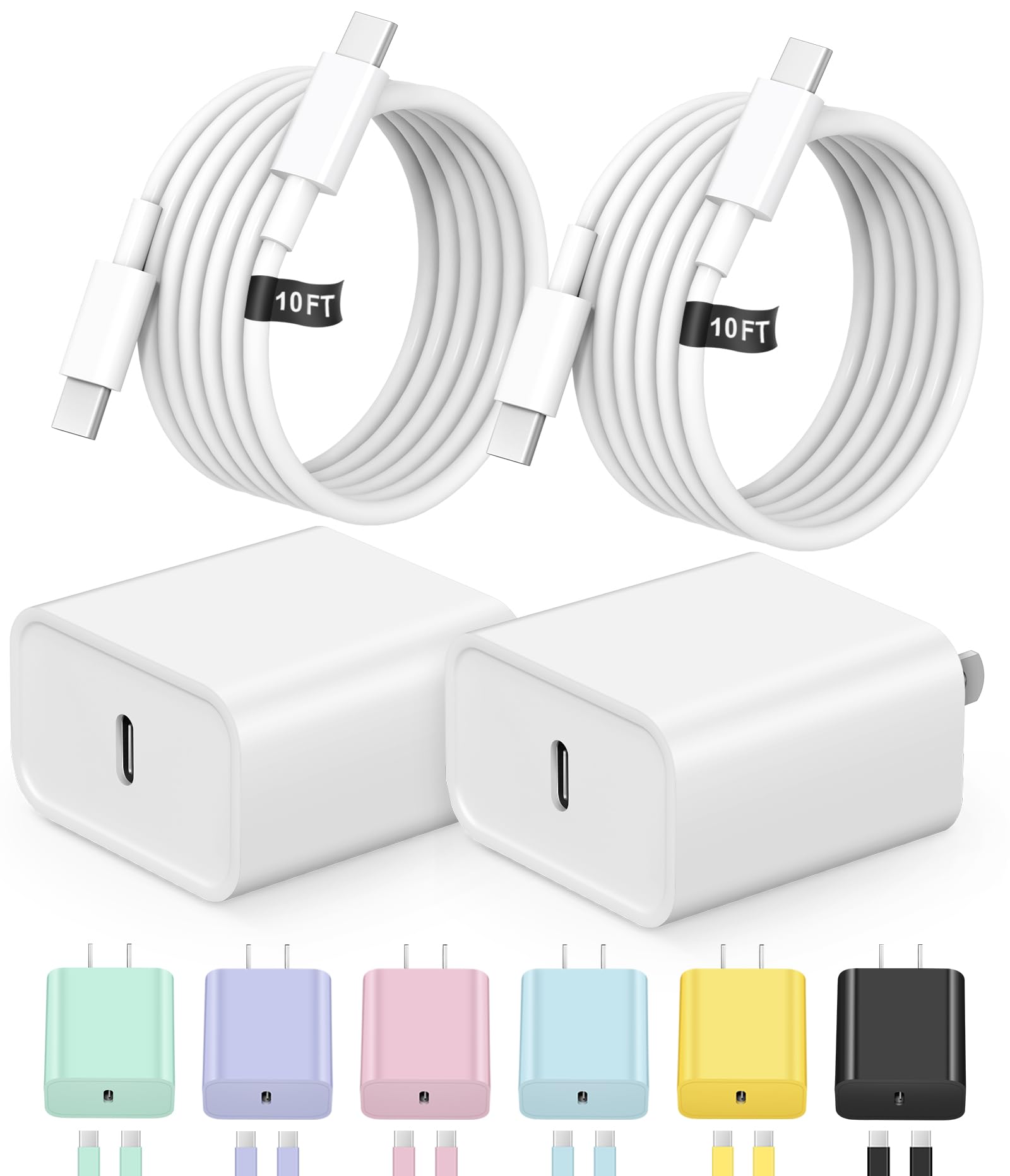 Photo 1 of iPhone 17 16 Charger Fast Charging [ETL Safety Certified] 20W 2Pack USB C Charger Block Type C Chargers with 10FT Type C Cable for iPhone Air/17/17 Pro/17 Pro Max/16/16 Plus/16 Max/15/15 Max/iPad Pro