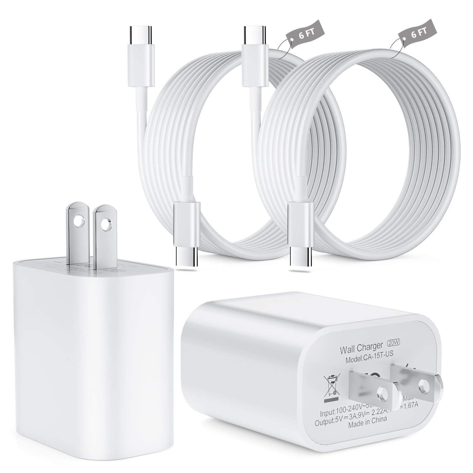 USB C Ladegerät 20W mit 1.8M USB C Kabel für iPhone 15/15 Plus/15 Pro/15 Pro Max/i Pad Pro/Air/Mini, Galaxy