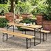 Goplus Foldable Picnic Table with Benches, 3-Piece 70” Portable Beer Garden Table with Sturdy Steel Frame, Folding Wooden Picnic Tables for Outdoors, Patio, Backyard