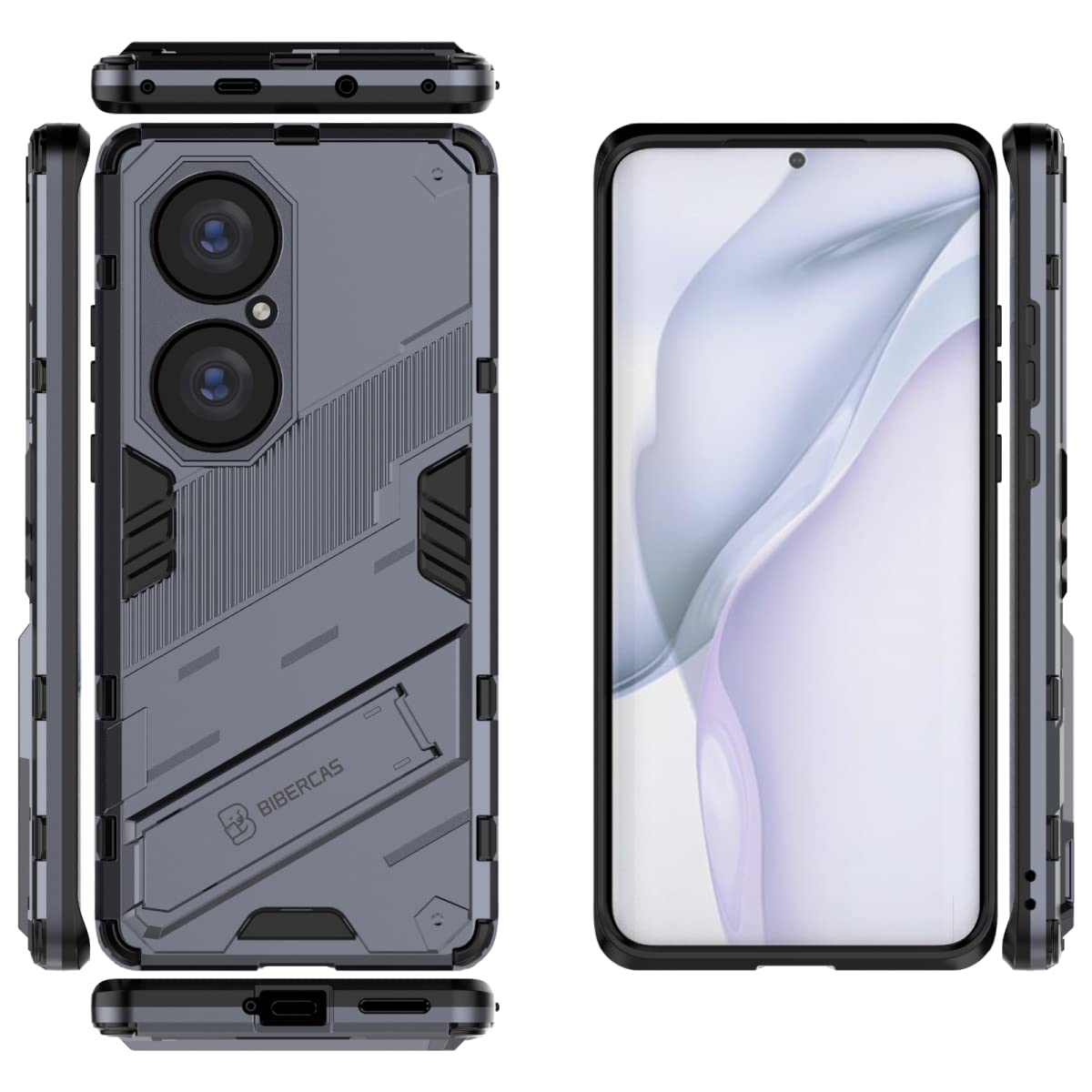 Custodia EASSGU Per HUAWEI P50 Pro (6.6"), Cover Antiurto Con Kickstand E Design Militare, Blu