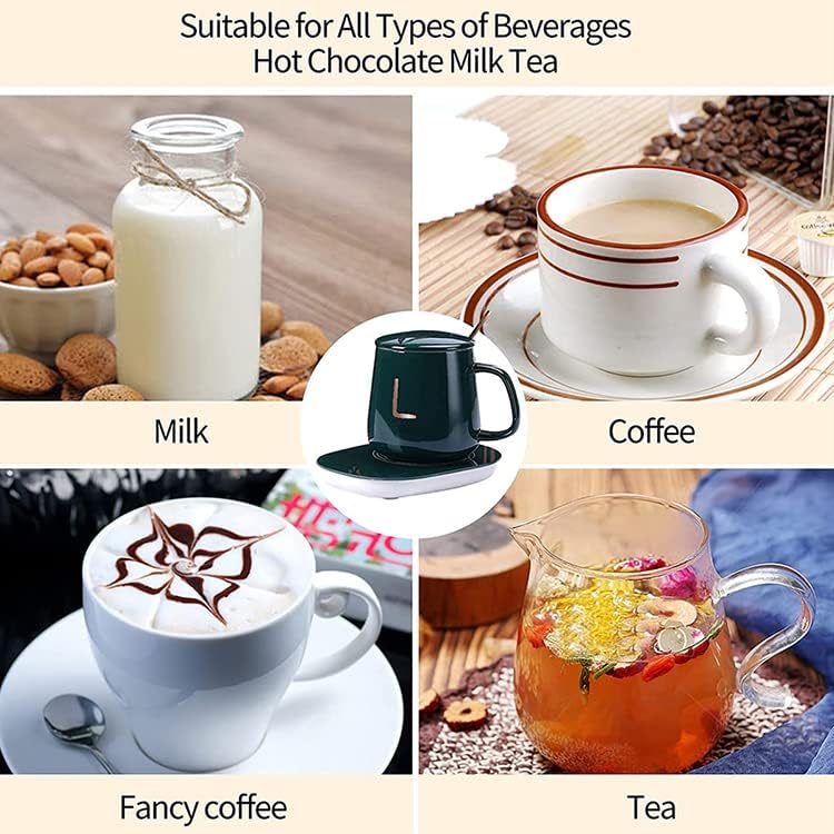 Image of Electric Heat Heater Winter Water Cup Pad Tray Cup Heater Mat Pads with Electric Cooking Heater Ceramic Coffee Cup Printed Electric Coffee Mug and Warmer Pad SetHeating Coaster Set