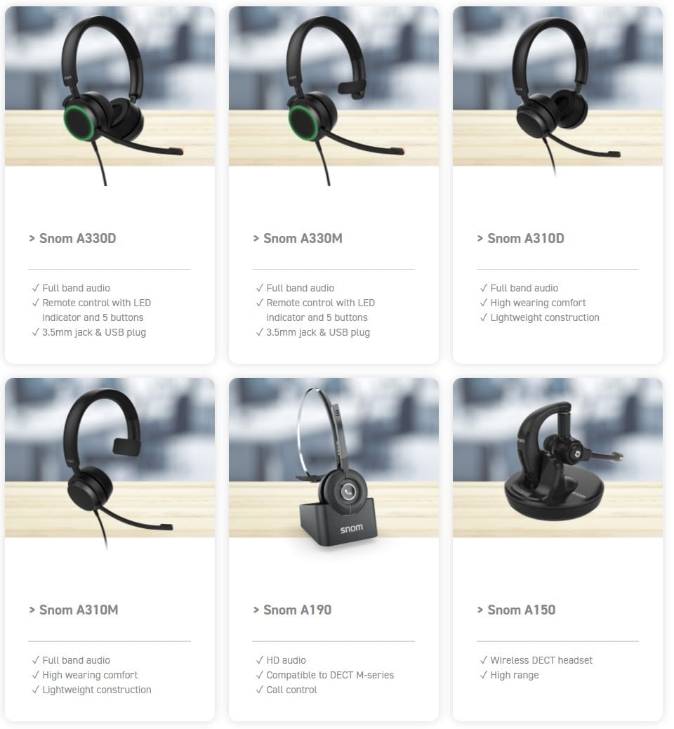 Snom A170C DECT-Headset, BT 5.3, ANC, Hot-Swap Akku, Kabellos, Schwarz, 25m Reichweite, VoIP