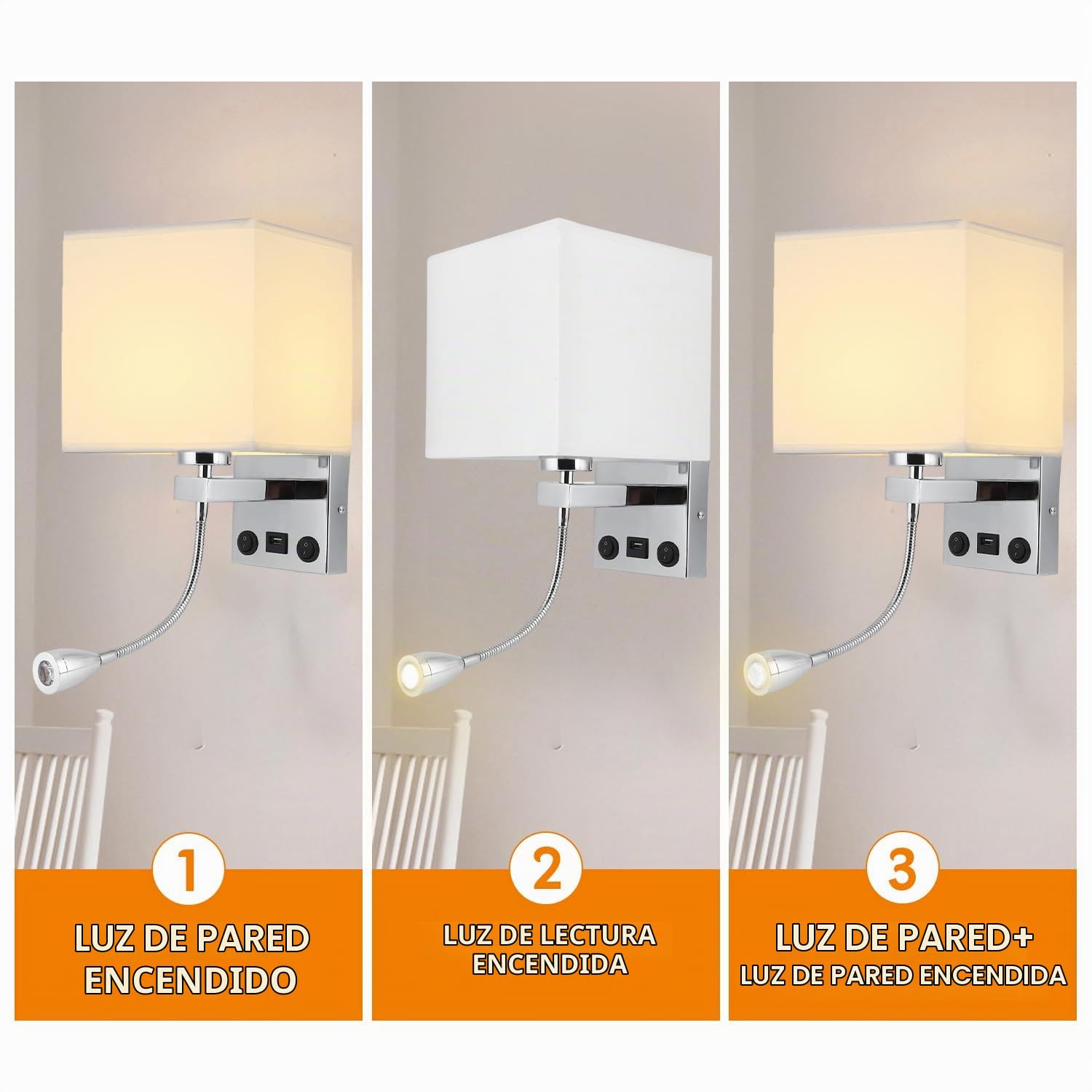 Tissting Lámpara de Pared LED con USB, Moderna Lámpara de Lectura