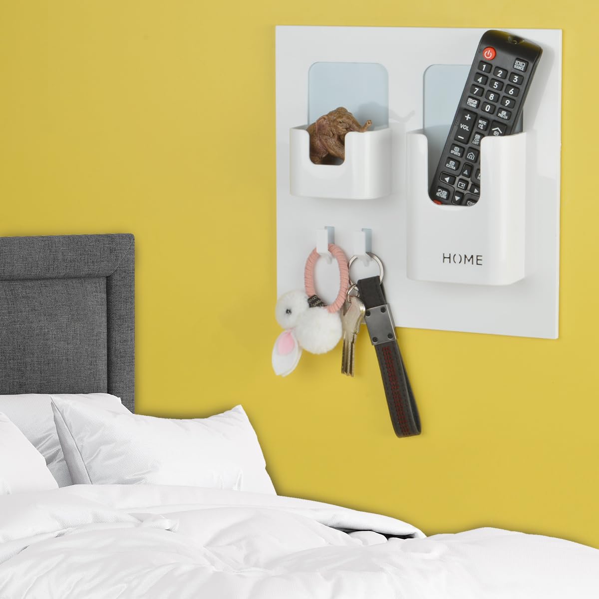 Bedside Shelf - Stick On Wall Mounted Bed Room,Dorm,Office Adhesive Floating Caddy Organizer/Holder for Phone,Glasses,Remote Control,Keys,Pens - Plastic Material- White(Type B£©