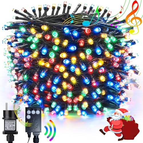 NEXIN Lichterkette Weihnachtsbaum 25M Weihnachtsbeleuchtung Bunt, 200LED Lichterkette Außen Strombetrieben mit Weihnachtsmusik Speicherfunktion...
