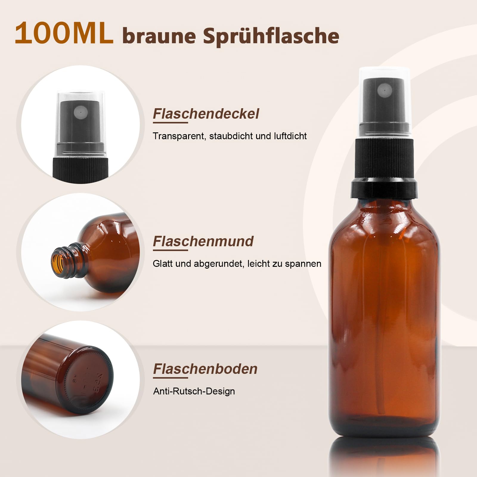 Lot De 3 Flacons Vaporisateurs En Verre Ambré 100 Ml – Pour Parfums, Huiles Essentielles, Cosmétiques | Avec Buses, Entonnoir