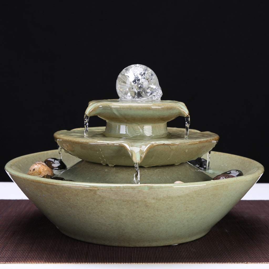 7.4 in.Fontana d'acqua antica con lampada a led ceramica della fontana dell'acqua ornamenti dell'umidità dell'interno del feng shui della ruota di apertura della ruota fortunata di apertura fortunata
