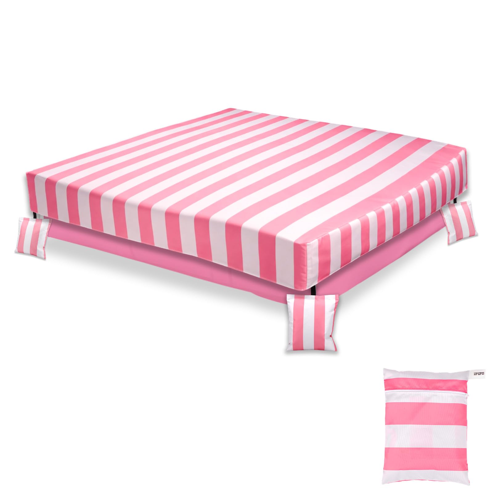 Lyreh Rectangular Pool Cover with 4pcs Sandbags, Waterproof Oxford Outdoor Swimming Pool Protection for Intex 4ft x 4 ft x 12in Rectangular Metal Frame Above Ground Outdoor Swimming Pool (Pink)
