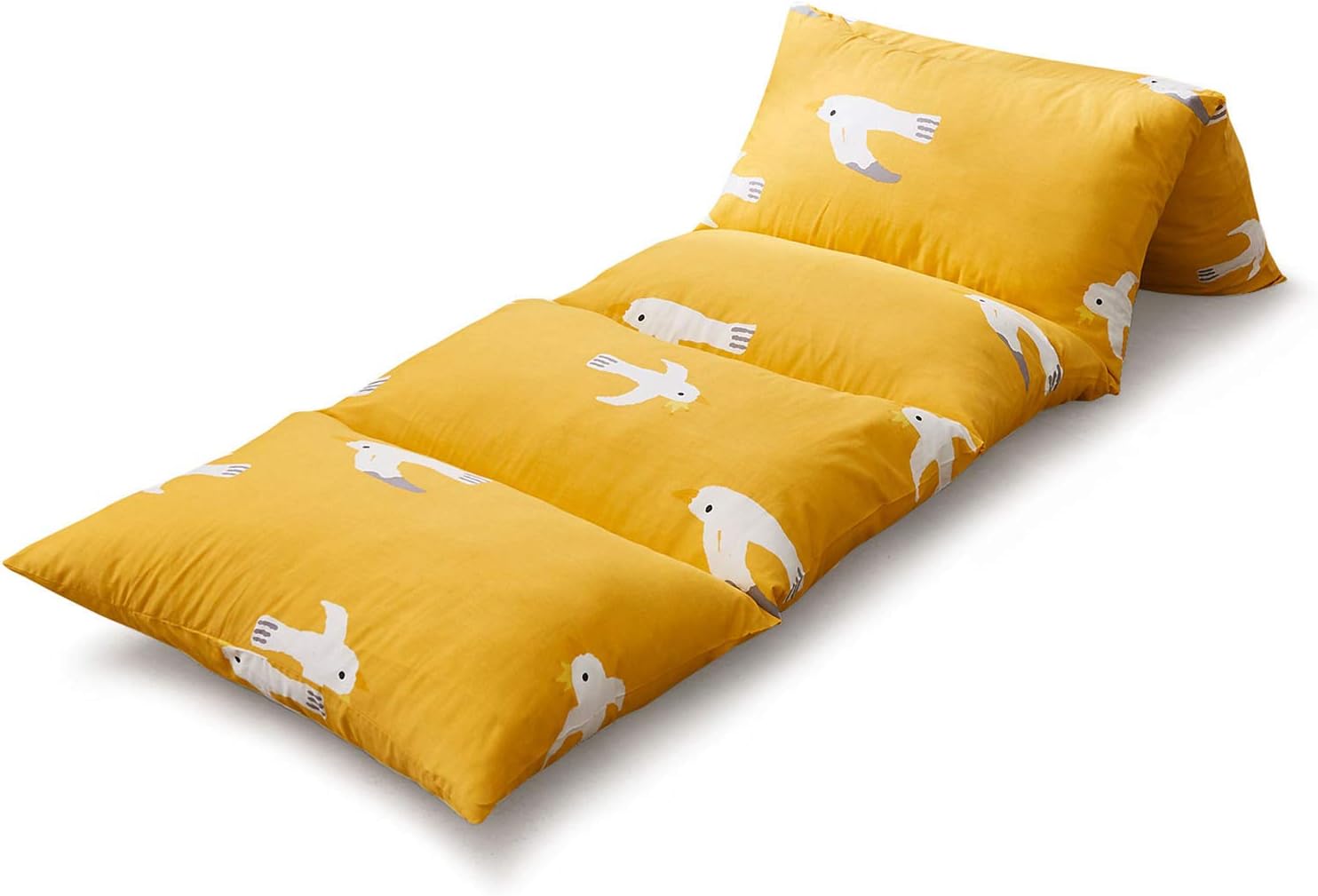 Wake In Cloud - Kids Floor Pillow Case (Cover Only), White Birds Pattern on Mustard Yellow, 100% Cotton Lounger Toddler Floor Pillow Cover, Requires 5 King Size Pillows (Pillows Not Included)