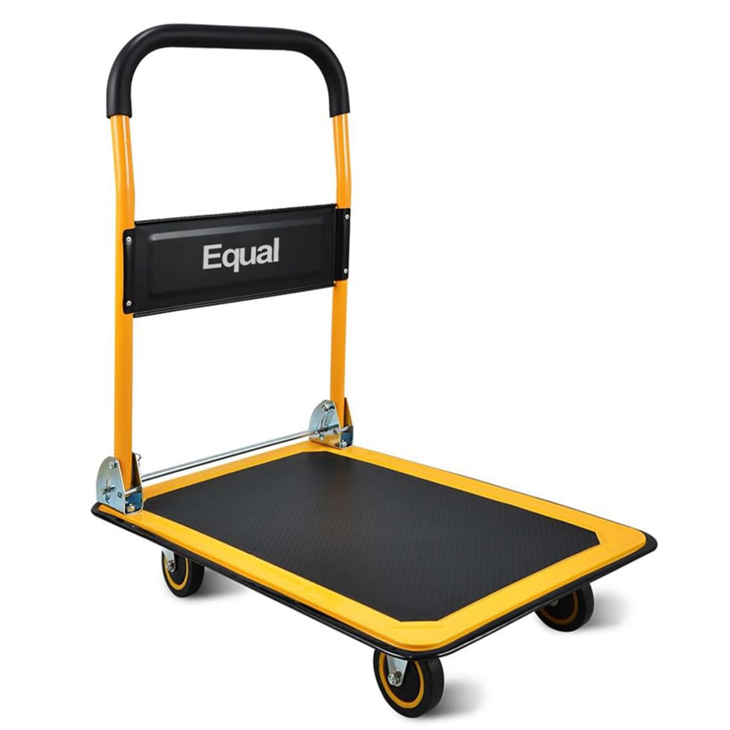 Equal 150kg Capacity Steel Foldable Platform Trolley for Heavy Weight/Material Handling Goods Trolley for Home, Office, Warehouse & Industries - 46cm x 73cm (4" Wheel/Yellow Color)