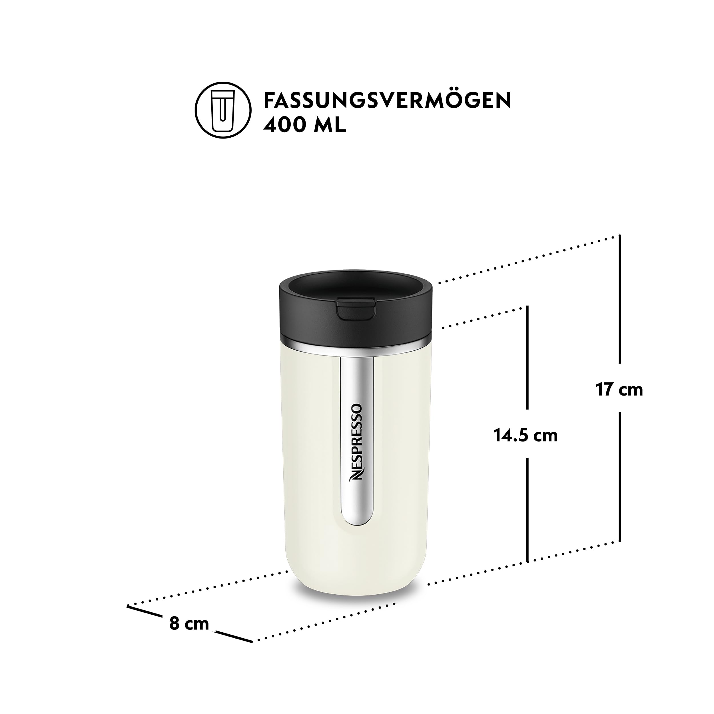 NESPRESSO Travel Mug Medium Vanilla Ice 400ml | Thermobecher Kalt & Warm für Kaffee, Tee, Matcha, etc. | Auslaufsicher, spülmaschinenfest | Kaffeebecher to go mit Deckel | Edelstahl Becher