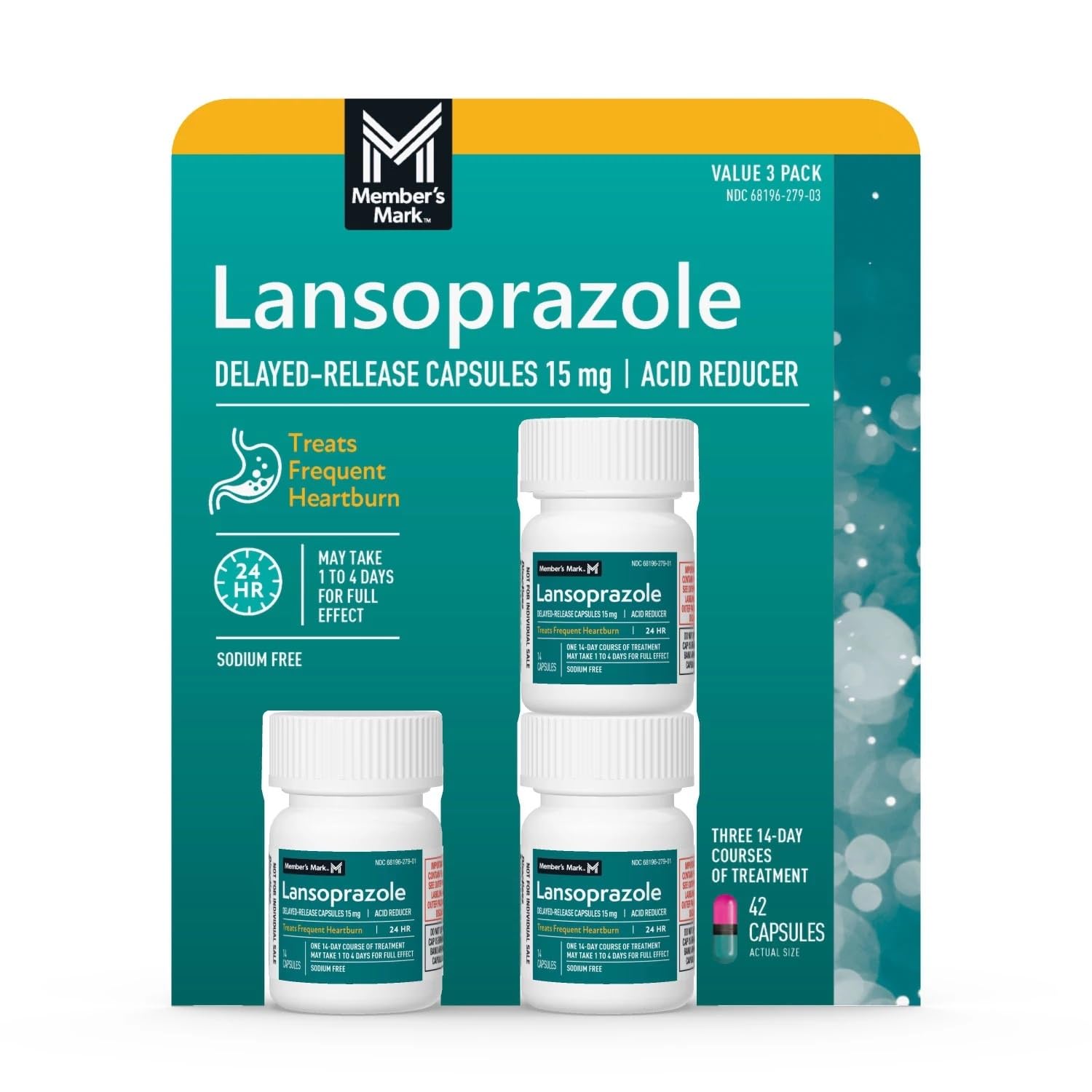 Member's Mark Lansoprazole Delayed-Release Capsules, 15 mg (42 Count)