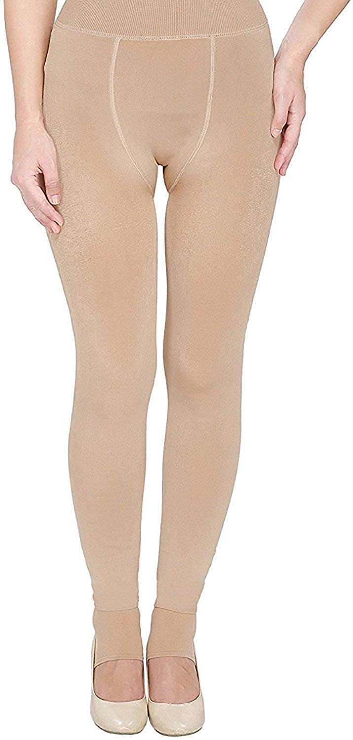OMLAVIDA Warm Women Thick Fur Lined Legging Warm Winter Thermal Soft Leggings (Free Size,Beige)