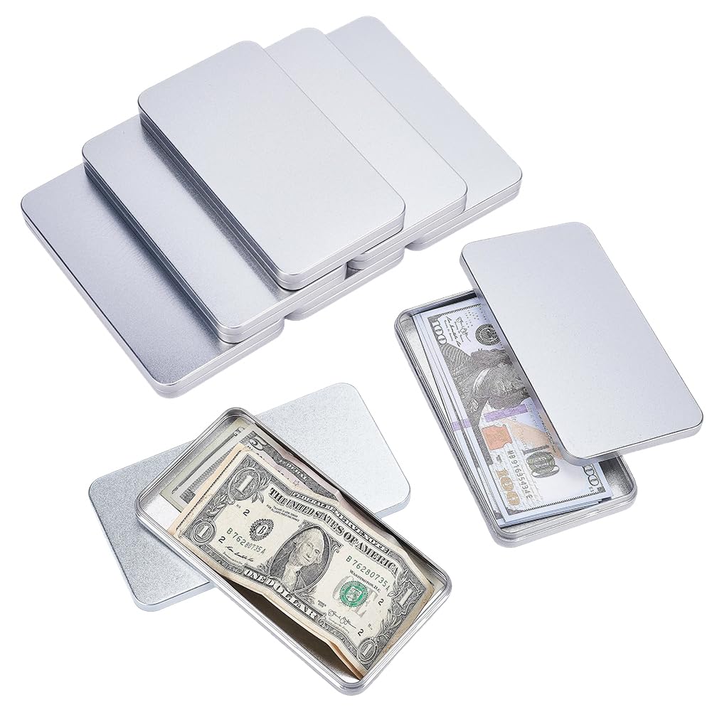NBEADS 8 Pcs Silver Metal Tin Box with Lid, 17x9x1.6cm Metal Tins Container Rectangle Empty Tins Box for Candies, Crafts, Jewelry, Cash, Watercolor, Car Keys