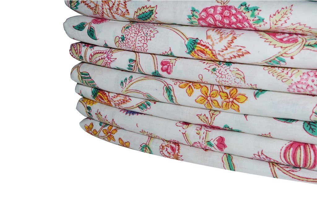 maviss homes Beautifuly Designed Dress Making Hand Block Printed Fabric | Indian Cotton Craft Sewing Material Supplies | Fabric For Quilt Making | 5 Yard; White