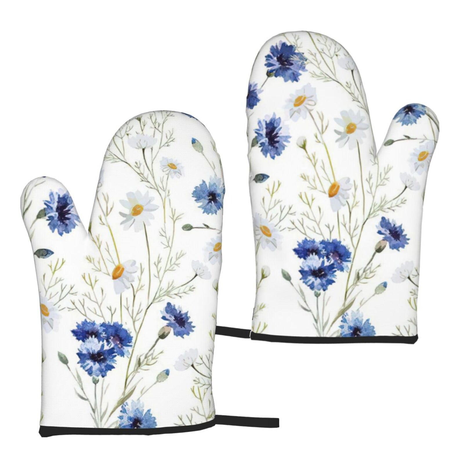 Wild Flowers And Cornflowers Daisies Print Women Men Universal Fit Heat Resistant Oven Gloves Cooking Grilling Indoor Outdoor