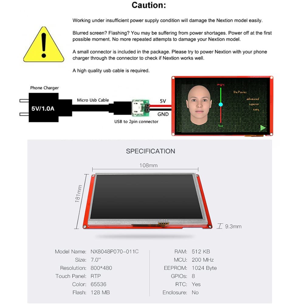 7.0" NX8048P070 Nextion Intelligent HMI USART UART Serial TFT LCD Module Display Capactive Touch Panel Pannello touch screen capacitivo (NX8048P070-011C)