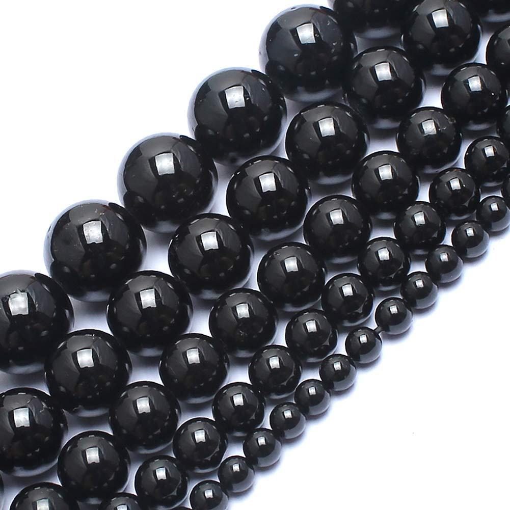 TENGXINGKEJI Black Tourmaline Natural Gemstone Loose Beads for DIY Jewelry Making Bracelet Necklace 15inches 4/6/8/10/12mm