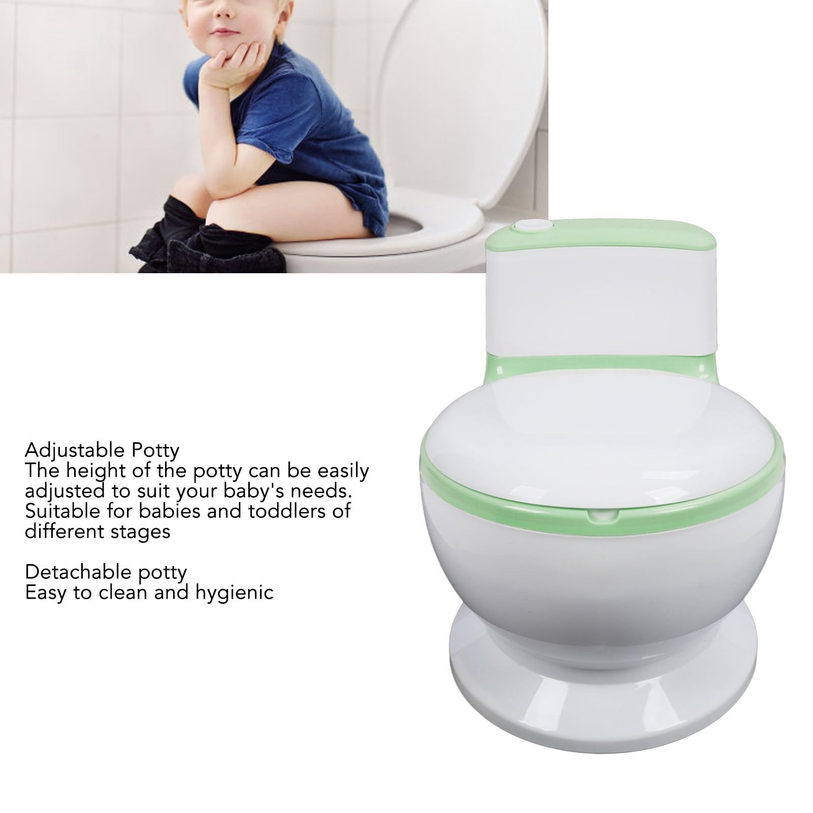 Inodoro de Entrenamiento para Ir Al Baño, Asiento Ergonómico para Orinal de Ajustable, Orinal de Viaje Portátil con Olla Extraíble y Almohadilla Antideslizante para Bebés y Niños (GREEN)