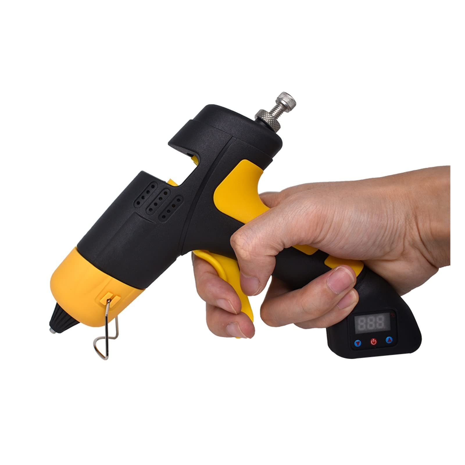 Pistola de silicona, Pistola de pegamento de fusión en caliente con batería de litio inalámbrica de 60w, pantalla Digital, temperatura ajustable, uso de barra de pegamento de 7mm, herramienta de repar