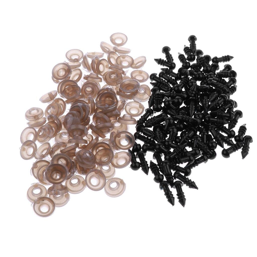 MYADDICTION 100 Pieces Black Plastic Safety Eyes with Backs for Dolls DIY Making 30mm (5 MM)-image-42