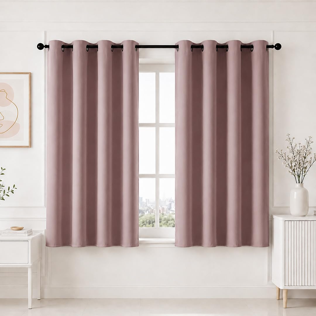 HOMEMONDE Premium Blackout 5 Feet Curtain for Window - Noise Reduced and Fade Resistant Blackout Curtains, True Room Darkening Drapes for Living Room, Bedroom Pack of 2, (Lavender, 152 x 118 CM)