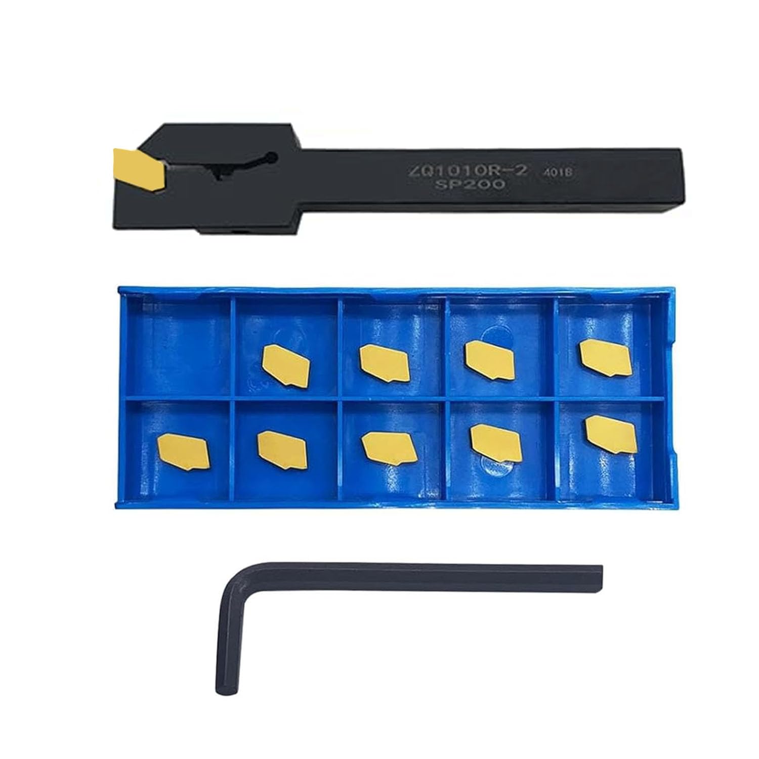 LINZUAN 3/8 inch Shank ZQ1010R-2 Grooving Slotting Tool Cut Off Lathe Turning Tool Holder Grooving Cut-Off Tool with 10 pcs SP200 Carbide Turning Inserts Grooving Parting Blade