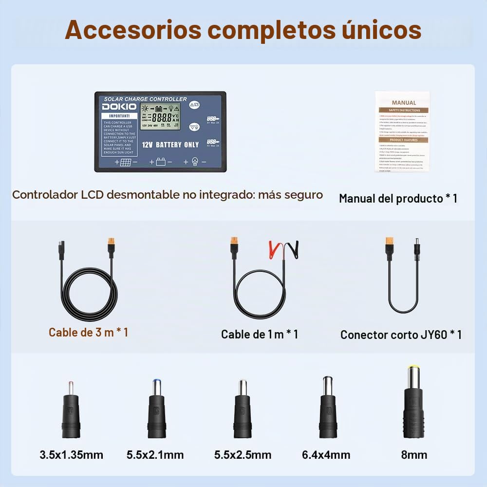 Dokio - Kit de panel solar plegable, ligero, monocristalino con control solar, 2 salidas USB, 100 W, 12V, para caravana o barco (portátil) | incluye controlador de carga solar y cable PV para batería de coche de 12V