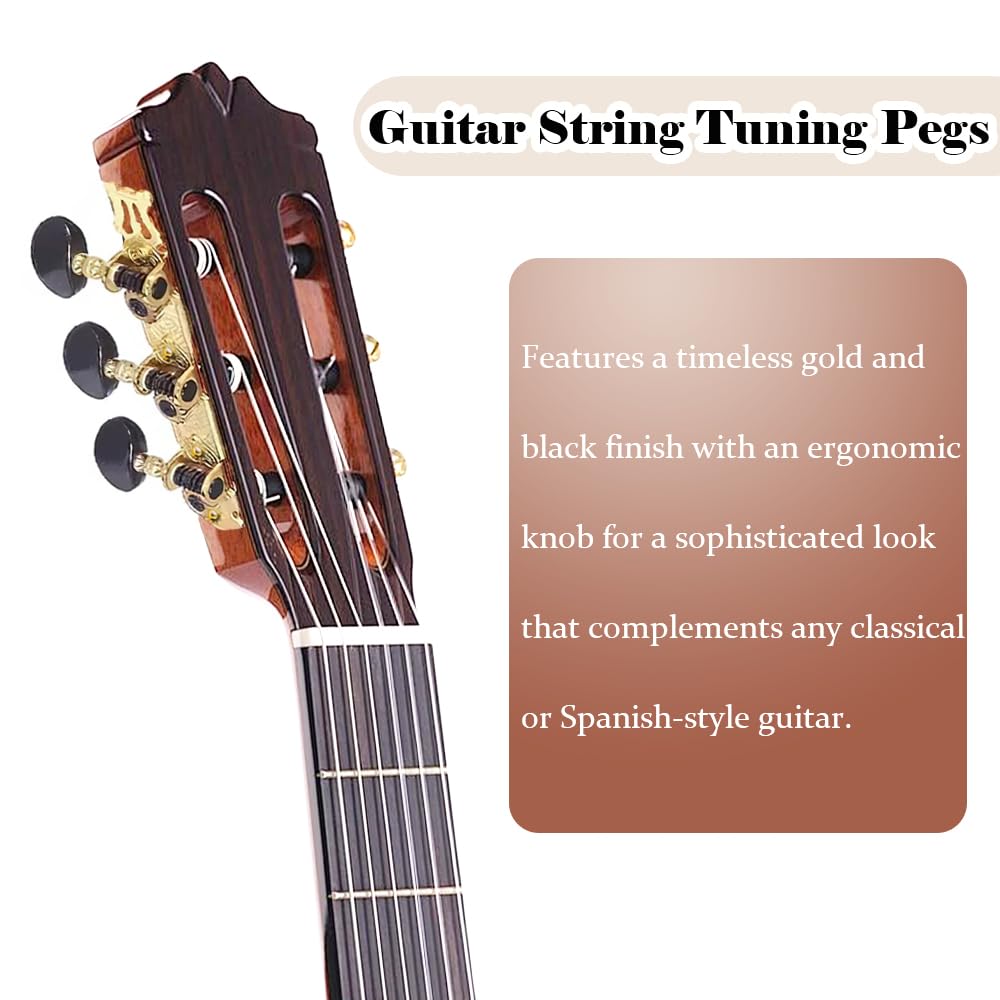 Classical Guitar String Tuning Pegs Guitar Machine Heads Set 3L 3R Tuning Keys Tuners with Mounting Screws for Classical Guitar Musical Instrument Accessories (Black) - Image 4