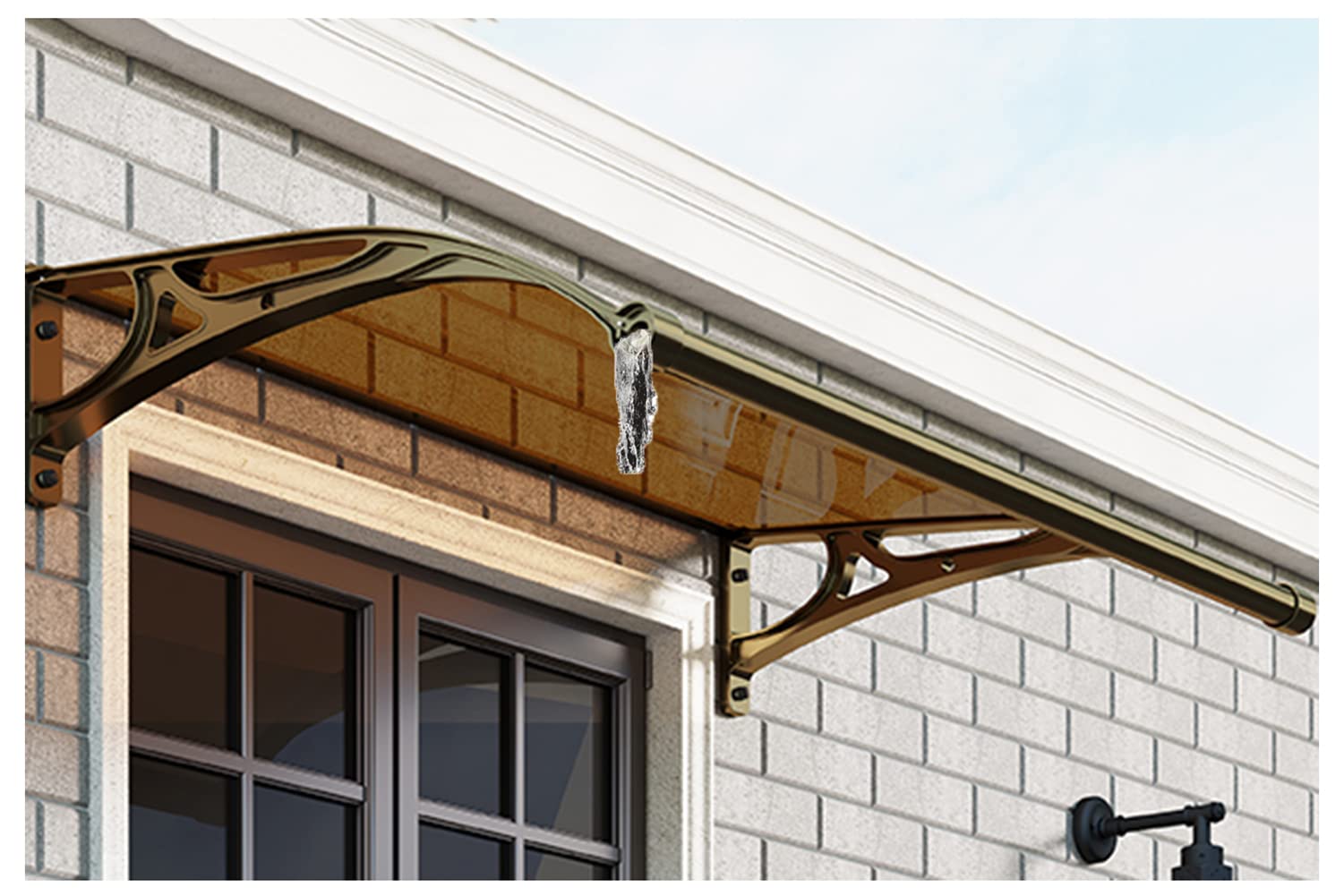 Auvent de porte 80x200cm en polycarbonate marron avec support alu