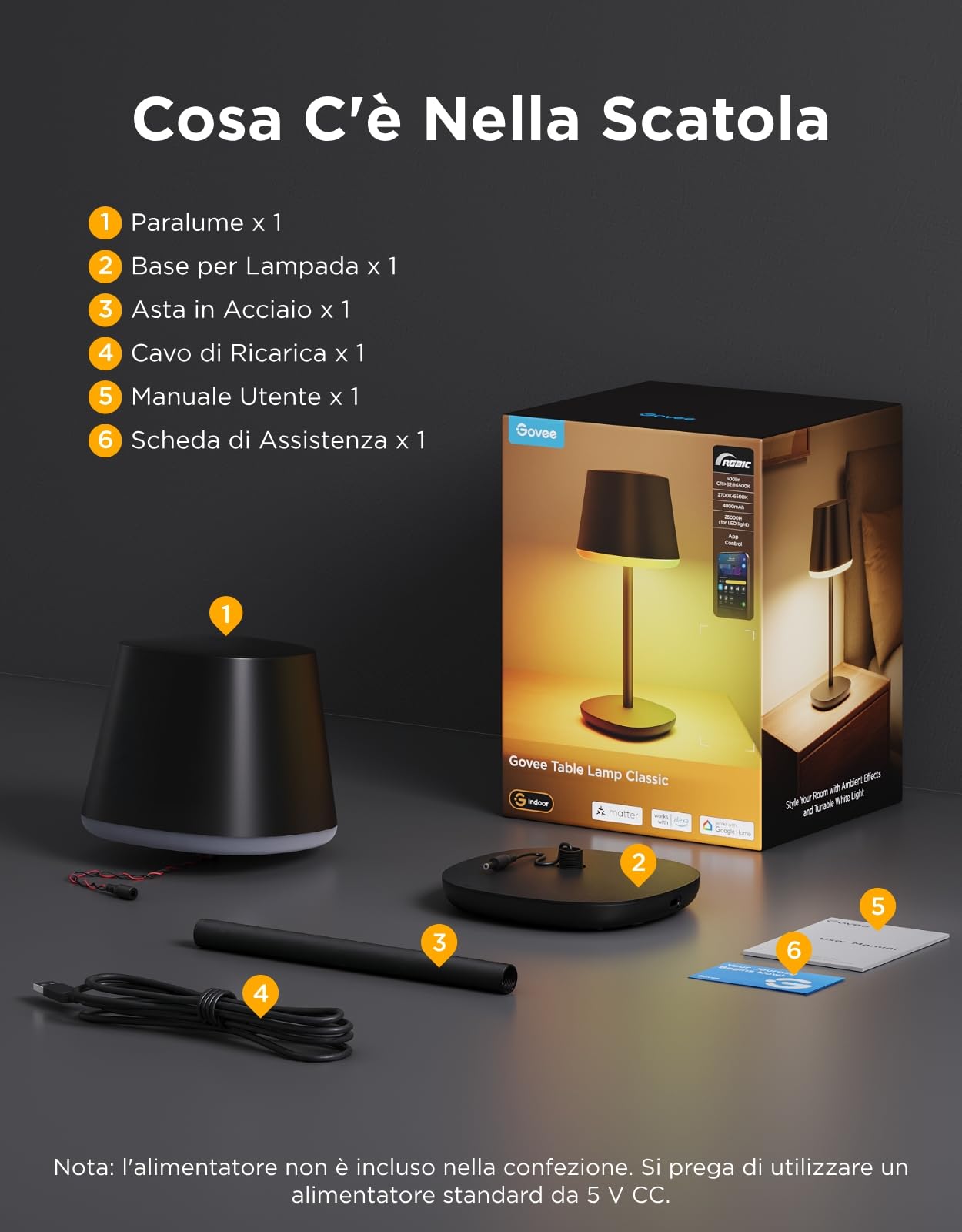 Govee Lampada da Tavolo senza Fili, RGBICWW Lampada da Comodino LED Compatibile con Mattel Alexa, Dimmerabile 500lm e Ricaricabile 4800mAh, 72 Scene, 2700-6500K per Soggiorno Camera da Letto Scrivania