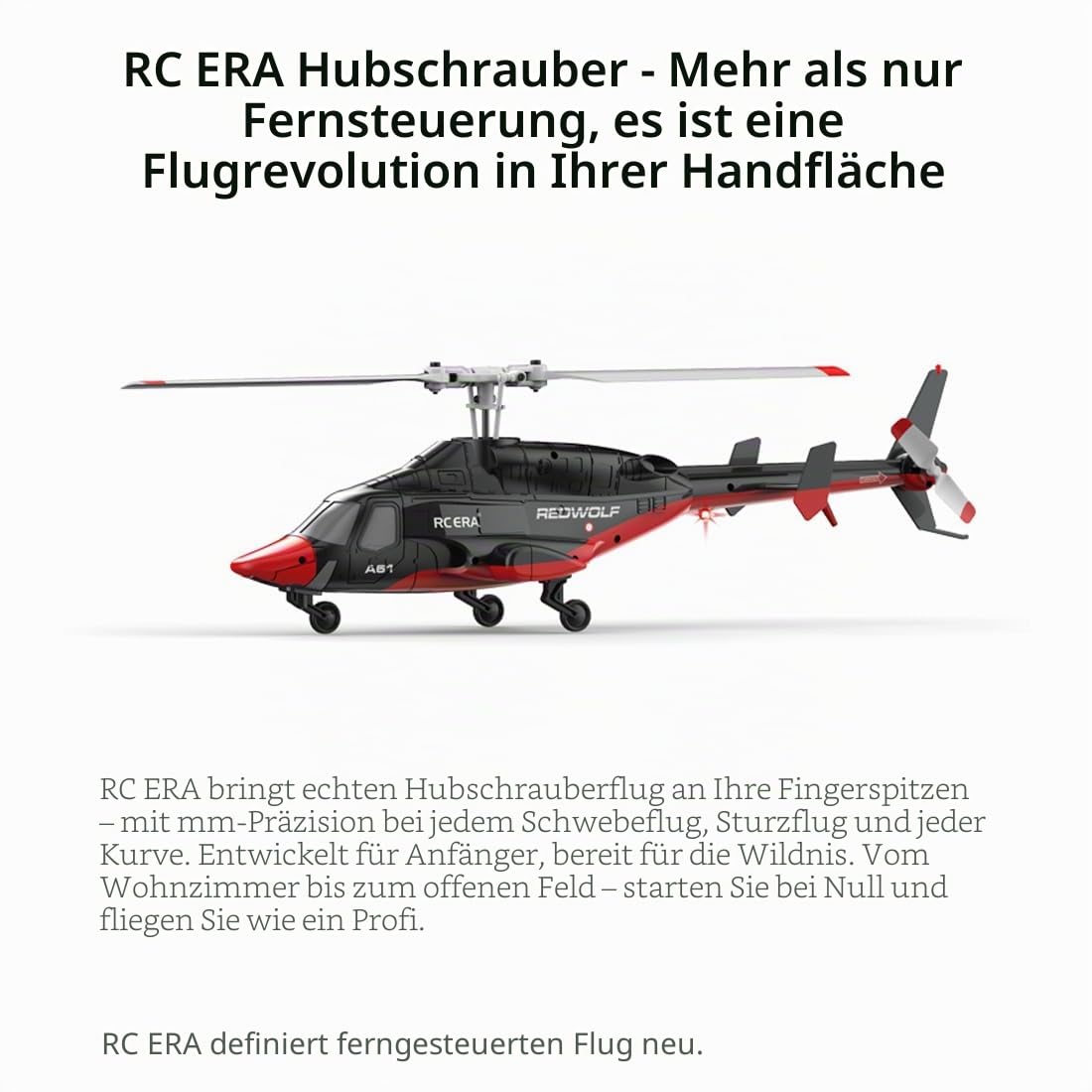 RC ERA A61 RC Helikopter für Erwachsene, 1:52 Little Wolf Ferngesteuerter Hubschrauber mit Höhenhaltung & Optischer Positionsbestimmung, RTF Flugzeug Modell Anfänger