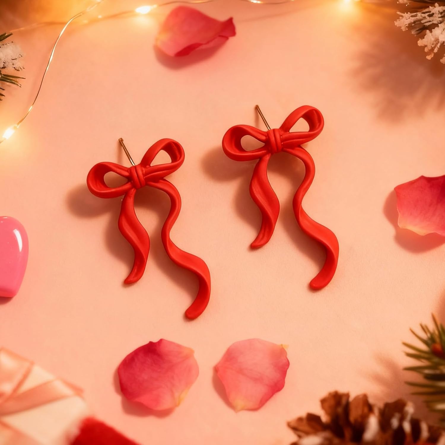 Valentines Earrings Red Bow Earrings Valentines Day Outfit Women Ribbon Dangle for Women Cute Prom Party Jewelry Gifts - Image 7