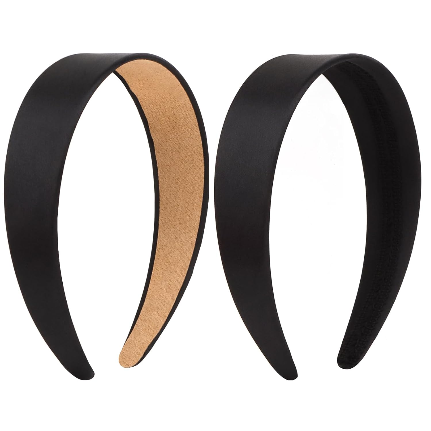 Casoty Black Padded Headbands for Women Thin Satin Headband for Girls Head Bands for Womens Hair No Slip