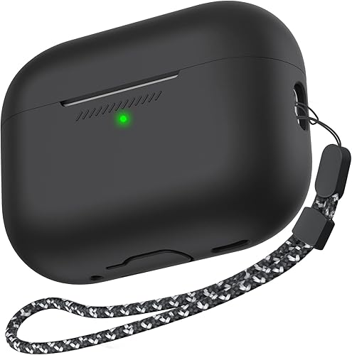 AHASTYLE Funda protectora de silicona para AirPods Pro 2 LED frontal visible Compatible con AirPods Pro de segunda generación (negro)