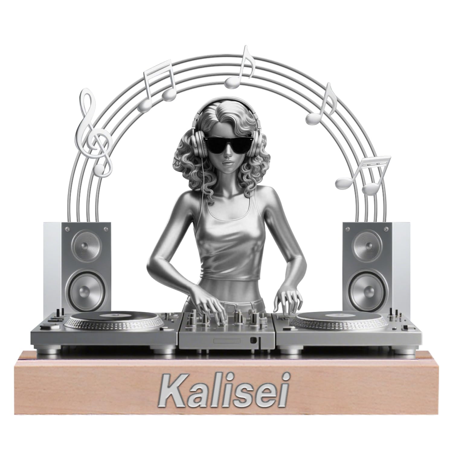 Personalized 2D Printing Acrylic Female DJ Player Desk Ornament Decoration Sign Plaque, Custom Name DJ Music Disc Player Mixer Turntable Decor Sign, Unique Gift for Music Lovers Christmas