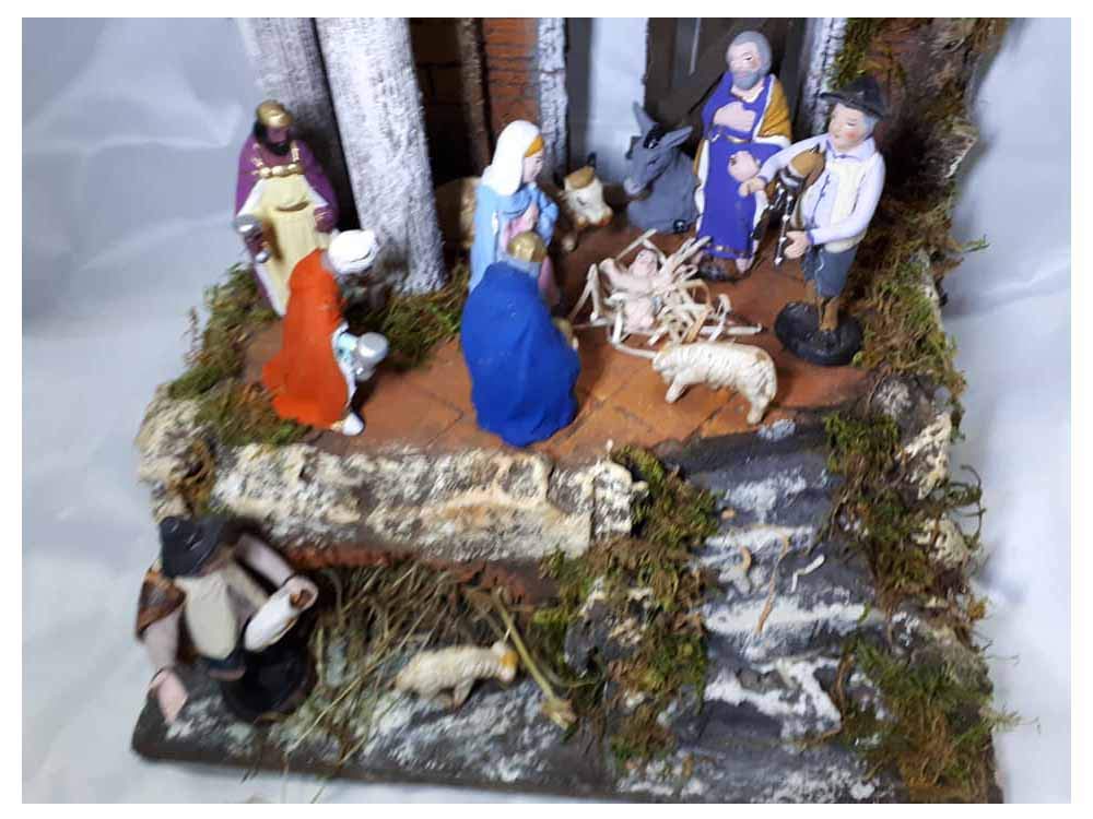 Presepe completo sughero e legno napoletano tempio con 10 pastori 10 cm crib 30x25 cm alto 50cm conj pastori terracotta statuine presepe ricevi un portachiavi S.G. ARMENO ARTIGIANALI nic 40