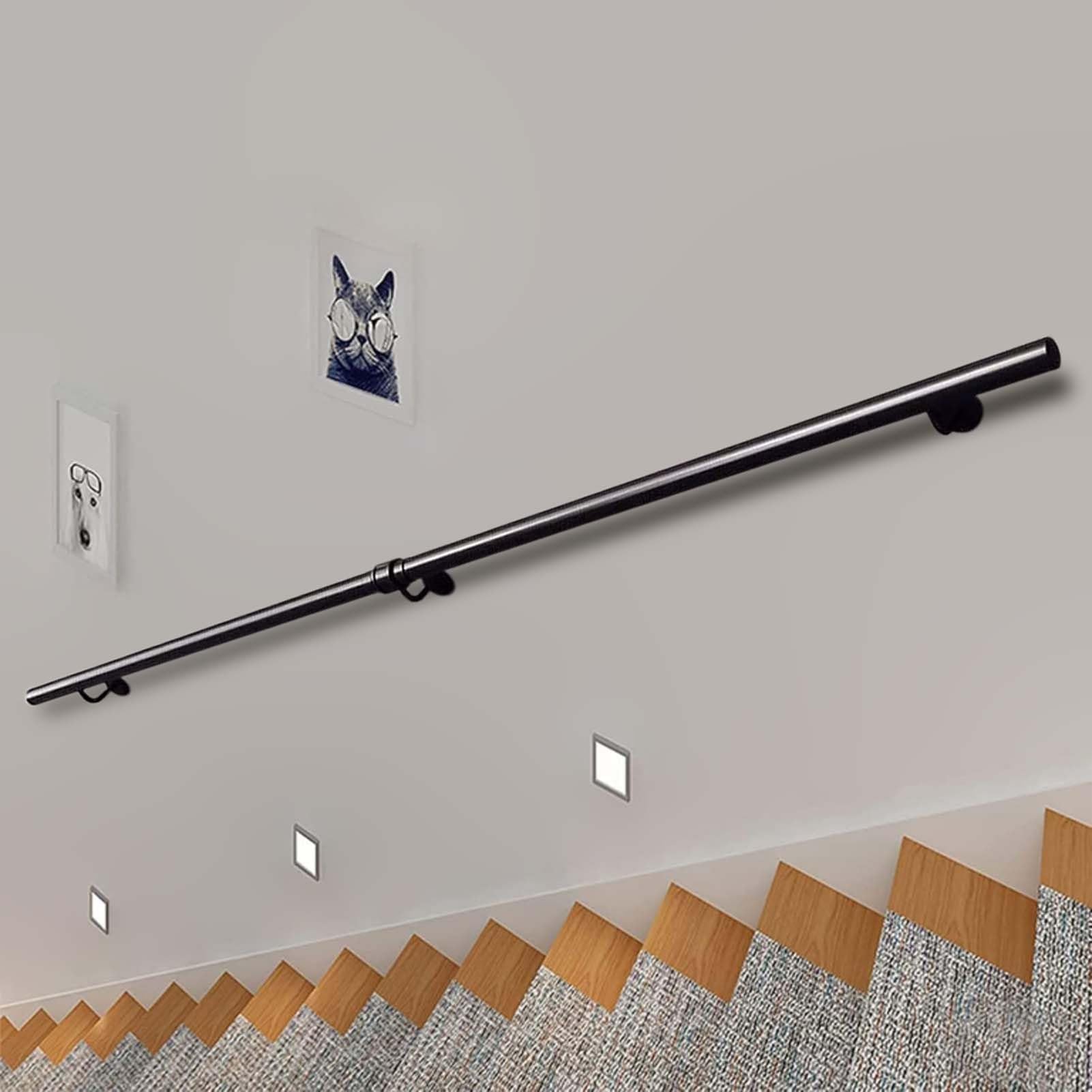 FKXSXAZ 1ft-20ft Stair Railing Indoor Metal Hand Rails Grab Bar Wall Mounted Indoor/Outdoor Handrail Banister Rail Support Kit for Home Garden Corridor, Lofts Decking(14ft/420cm)