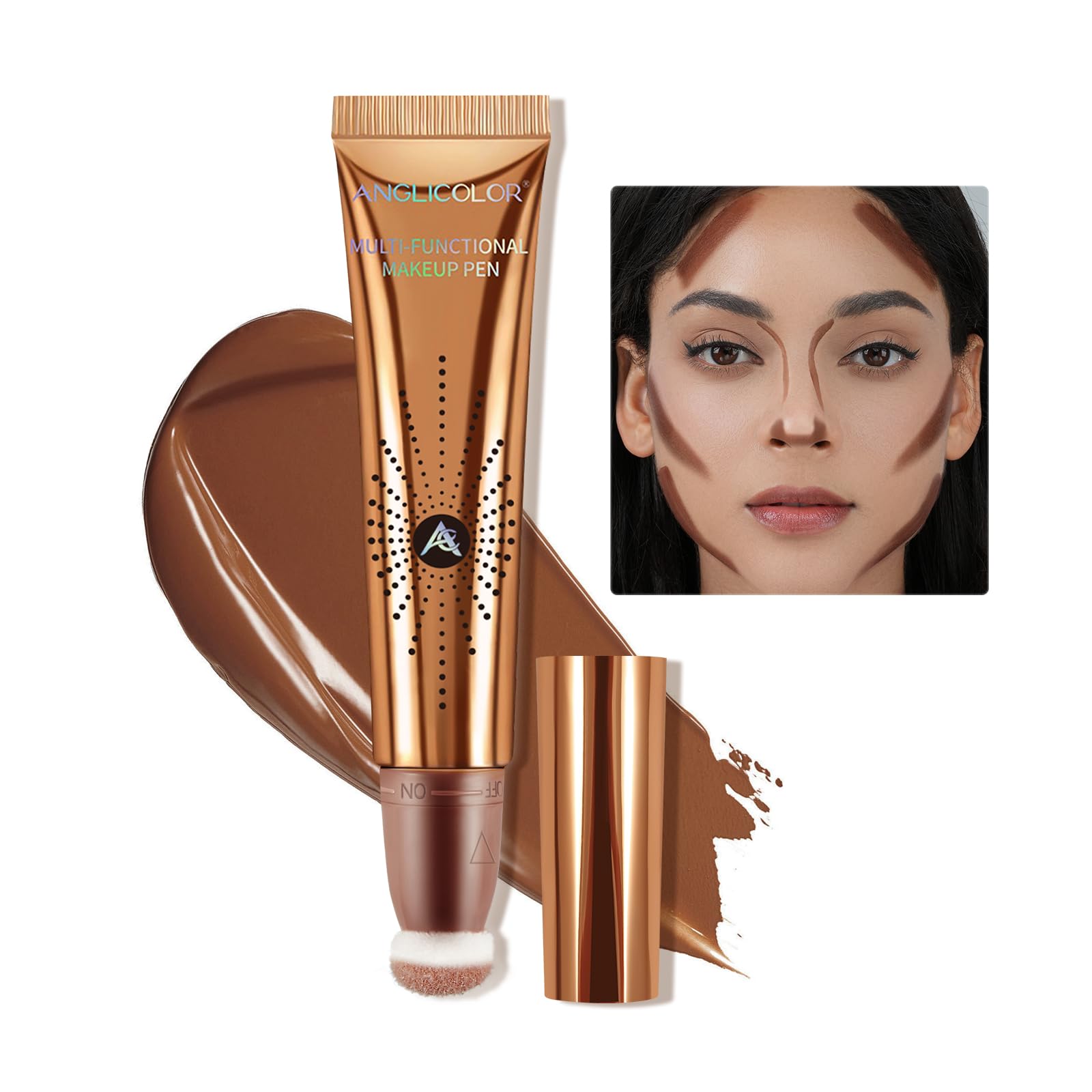Anglicolor Contorno Maquillaje Liquido Con Aplicador Almohadilla,Contouring Maquillaje Natural,Bronceador Maquillaje,Countoring Maquillaje Larga Duración,Contour Stick (02#)