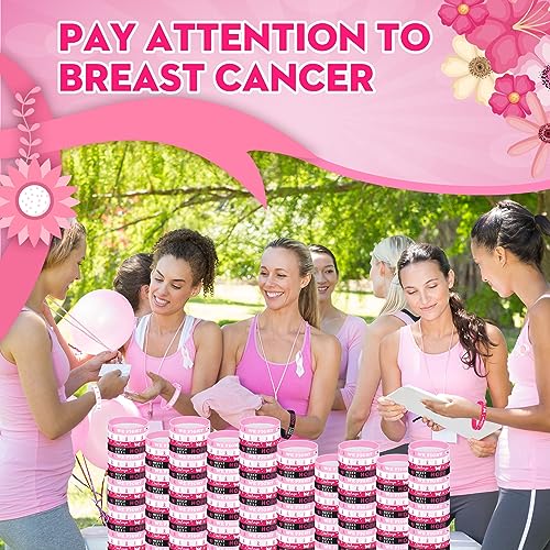 Jenaai 500 Pcs Breast Cancer Awareness Bracelet Bulk Pink Ribbon Silicone Bracelets Rubber Wristbands Hope Faith Strength Courage Inspiring Support Wristbands for Women Charity Gift Decoration2