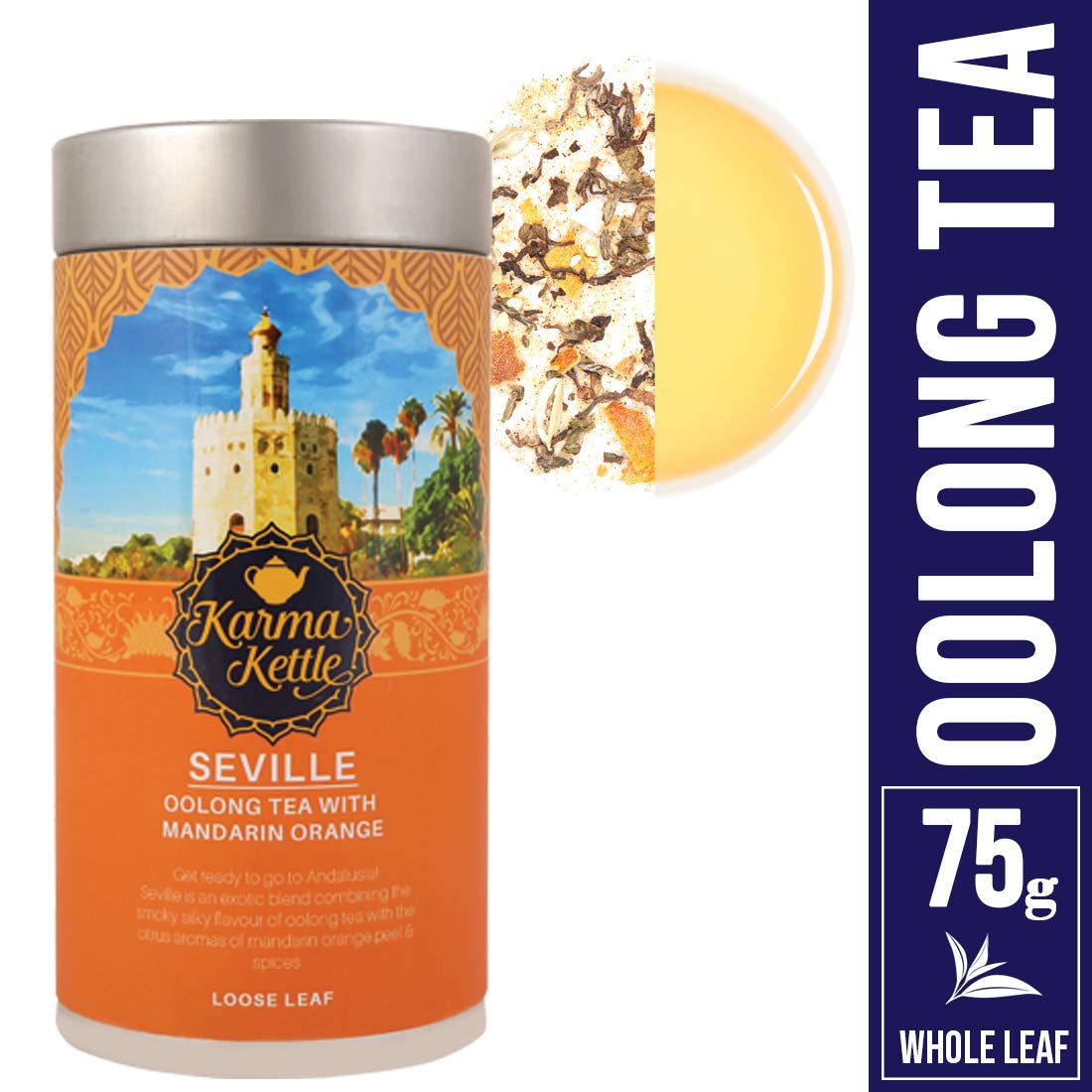 Karma Kettle Seville Premium Whole Oolong Tea, Orange Peel, Whole Spices, 100% Natural Tea, Loose Leaf, 75gms - Image 2 thumbnail