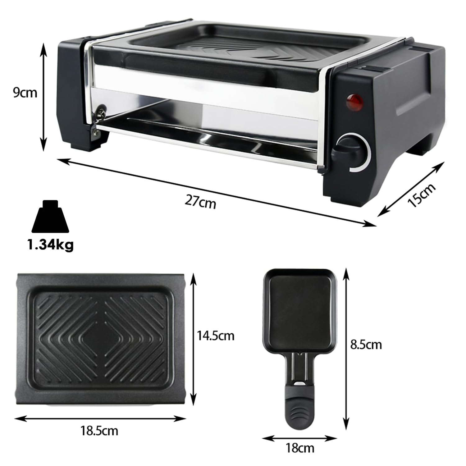 Raclette Grill, 2 in 1 Electric Griddle Electric Indoor Grill with 2 Raclette Cheese Pans and 2 Wooden Spatulas, 500W Nonstick Temperature Control Electric Korean BBQ Grill for Family and Party