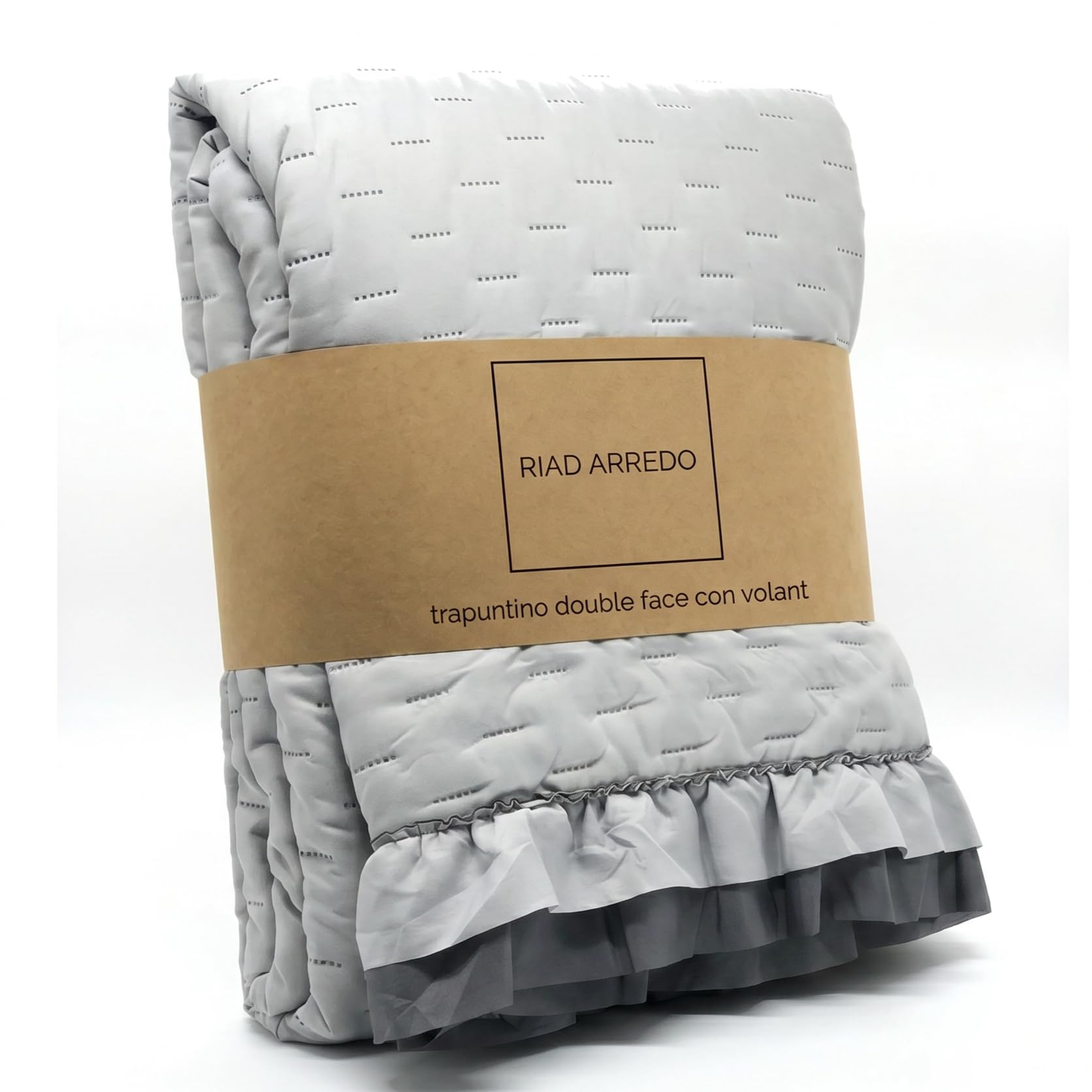 Riad Arredo Colcha de matrimonio de doble cara con volantes de primavera de verano suave microfibra – Colcha acolchada ligera elegante Shabby (gris/antracita)