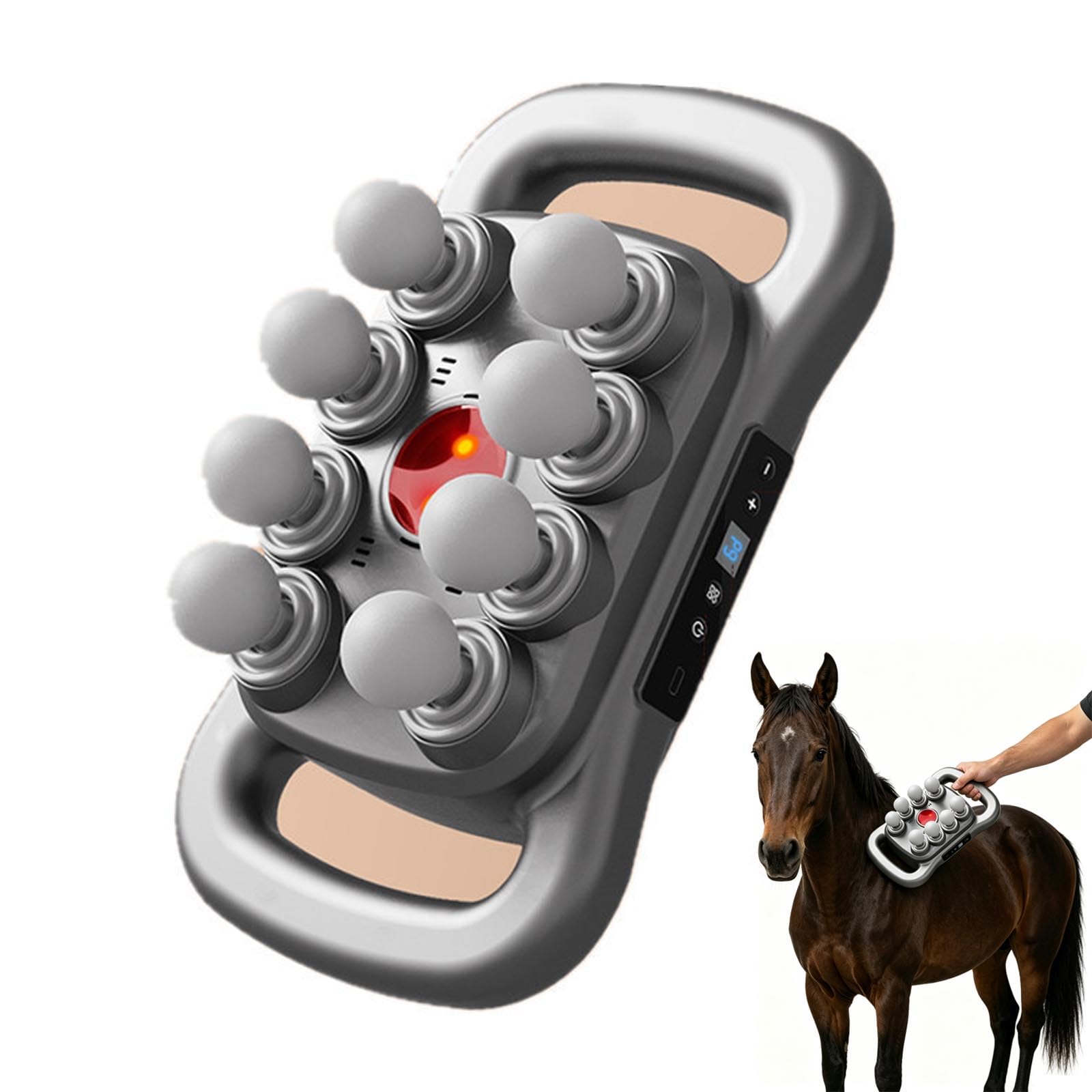 Masajeador de doble terapia VitalHorse, pistola de masaje para caballos VitalHorse de 8 cabezales, herramienta avanzada para la recuperación de tejidos profundos, 30 niveles de intensidad (A)