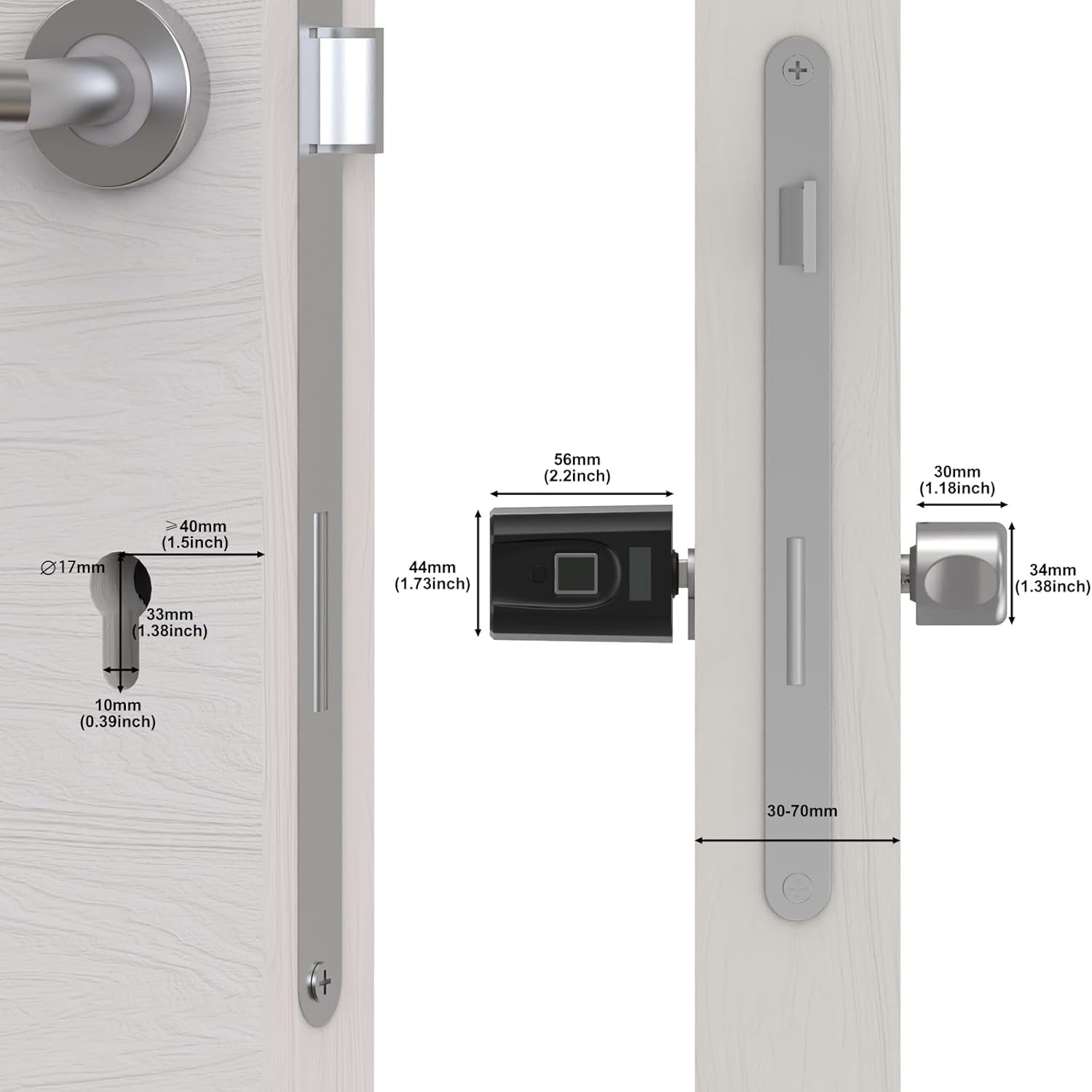 RUILON SECBN51 Fingerprint Door Lock with 3 RFID Cards, 30/30 Smart Lock for 30-70 mm Front Door, Keyless Entry, APP Control - Image 2