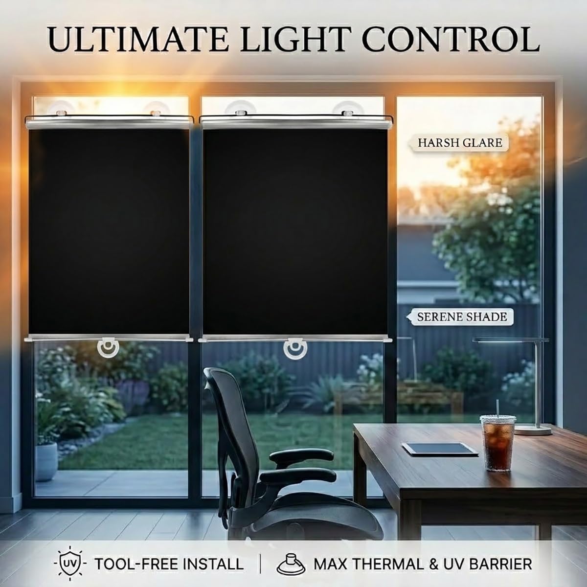Estor Enrollable Opaco Sin Taladrar, Persiana Enrollable con Ventosa, Cortinas Blackout Protección UV, Estores Temporales Portátiles, para Ventanas Cocina Oficina y Coche(75 A x 80 H cm)